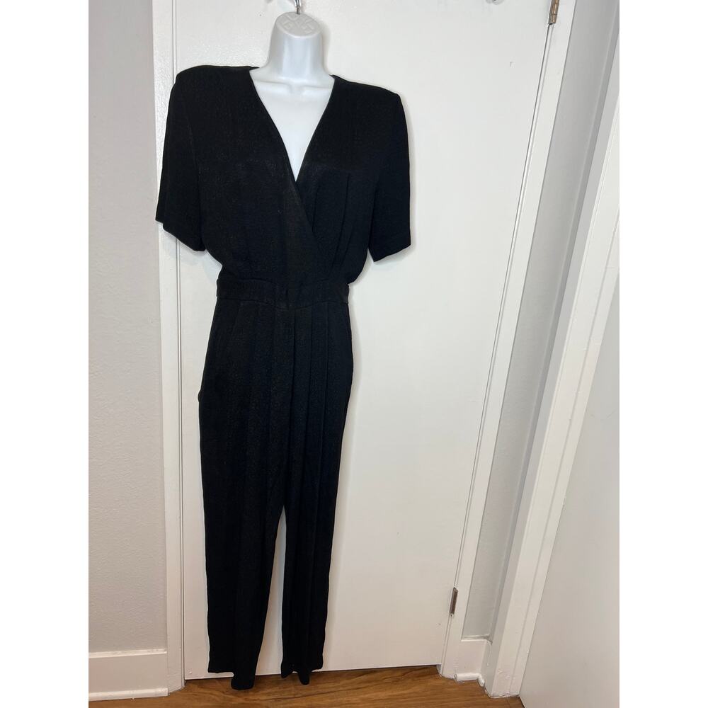 VTG Jane Singer Women's Pleated Short Sleeve Jumpsuit Black ~ Size S?